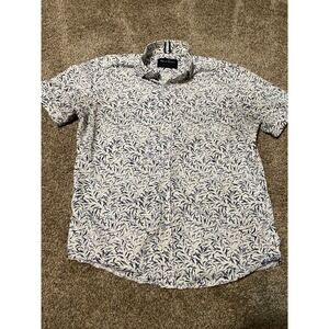 Robert Graham Men's M Tailored Fit Short Slve Button Down Shirt Blue Leaf Print